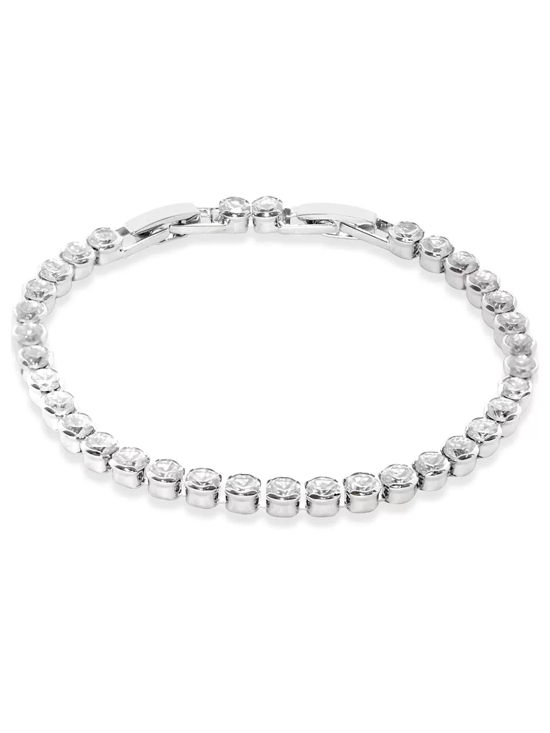 Rubans Voguish Rhodium-Plated Zirconia Studded Stunning Tennis BraceletÂ 